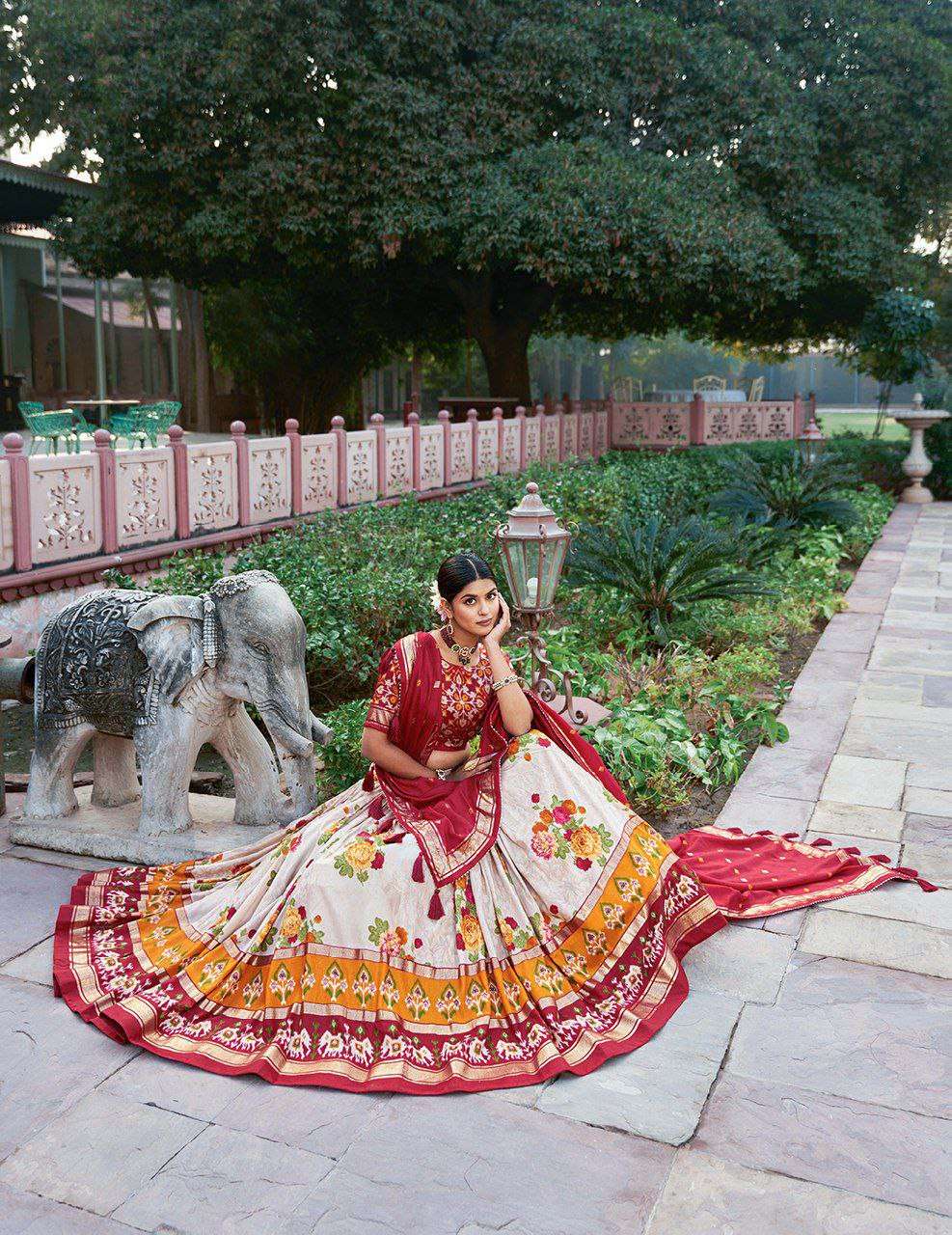 Women's Patola Print Tussar Silk Lehenga Choli Dupatta Set - Image 4